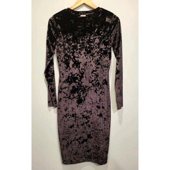 Black Stretch Velvet Long Sleeve Pencil Midi Dress Goth Witchy Michael Kors Sz M - Picture 4 of 7